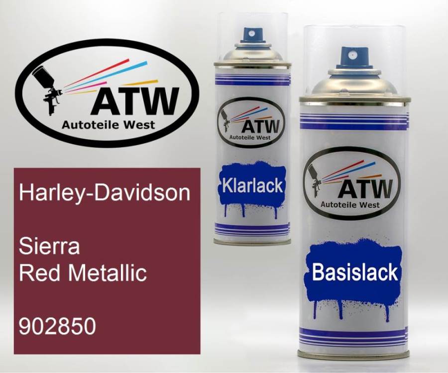 Harley-Davidson, Sierra Red Metallic, 902850: 400ml Sprühdose + 400ml Klarlack - Set, von ATW Autoteile West.